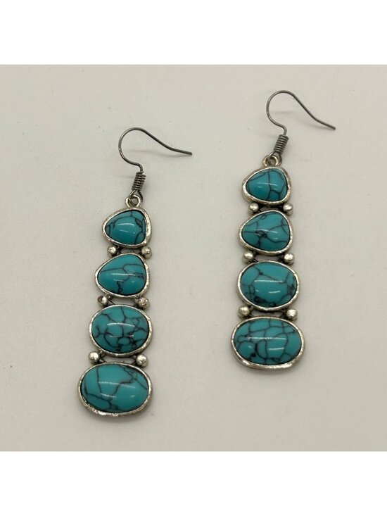 Jewelry - Boho Faux Turquoise Acrylic Dangle Earrings Silver Tone Western Southwest Drop J